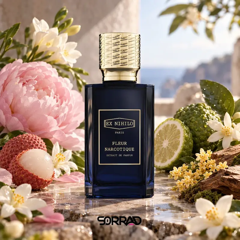 فضای گلی و میوه‌ای عطر فلور نارکوتیک ایکس نیهیلو با لیچی، گل صدتومانی و یاس