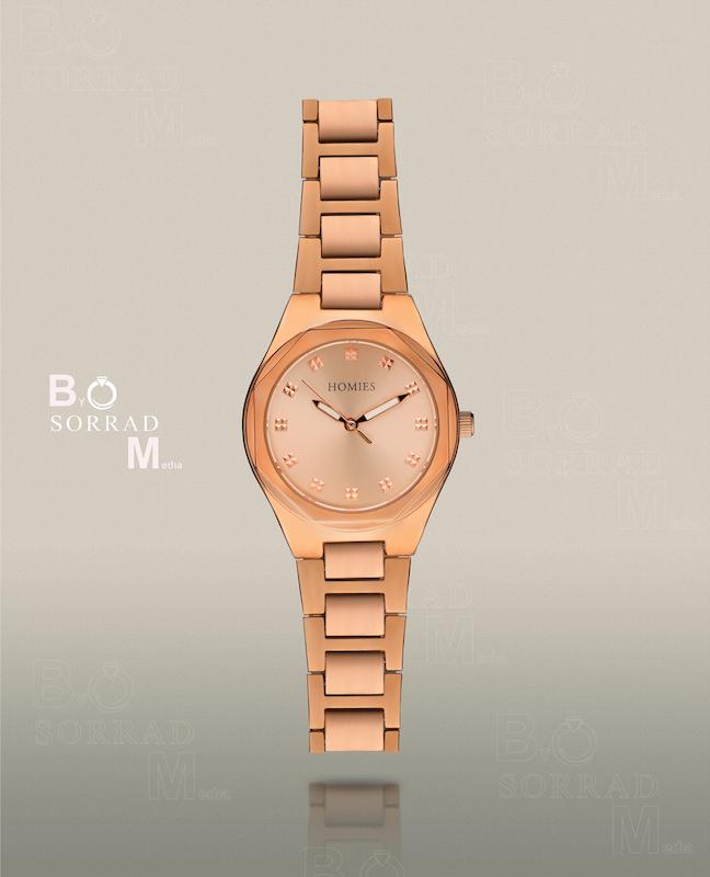 ساعت هومیس زنانه / ساده بند استیل رنگ رزگلد صفحه رزگلد
