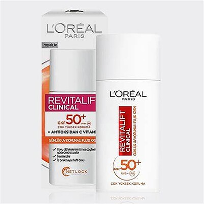 ضد آفتاب جوانساز و ضد لک لورال مدل L’Oréal Revitalift Clinical daily UV protected fluid krem