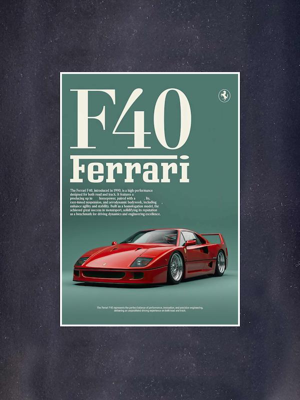 پوستر ماشین طرح Ferrari F40