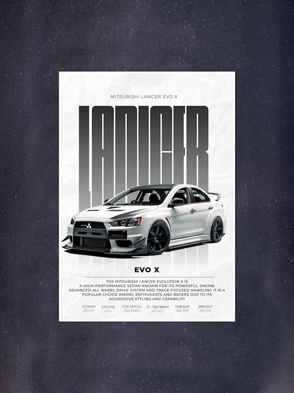 پوستر ماشین طرح Mitsubishi Lancer EVO X