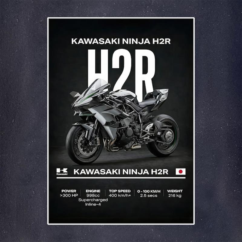 مجموعه پوستر موتور طرح Kawasaki NINJA H2R