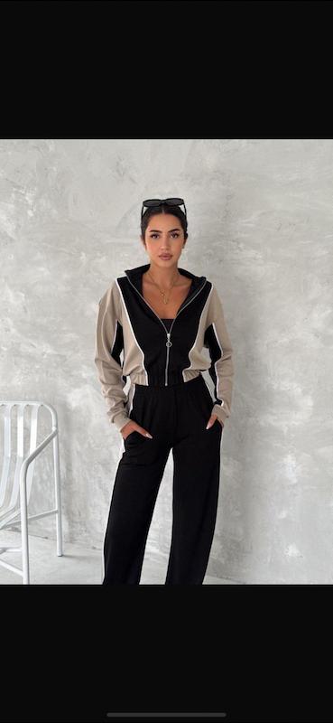 ست سویشرت و شلوار بگ زنانه لولولمون ترکیه - رنگ مشکی-کرم