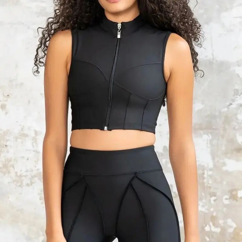 کراپ ورزشی زیپدار لیسمینا - مدل Sculpt Line مشکی کد 540