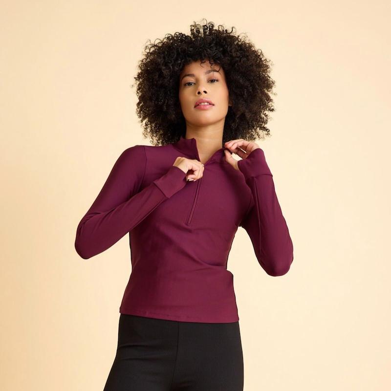 بلوز ورزشی آستین فینگردار لیسمینا - رنگ بادمجانی کد 156