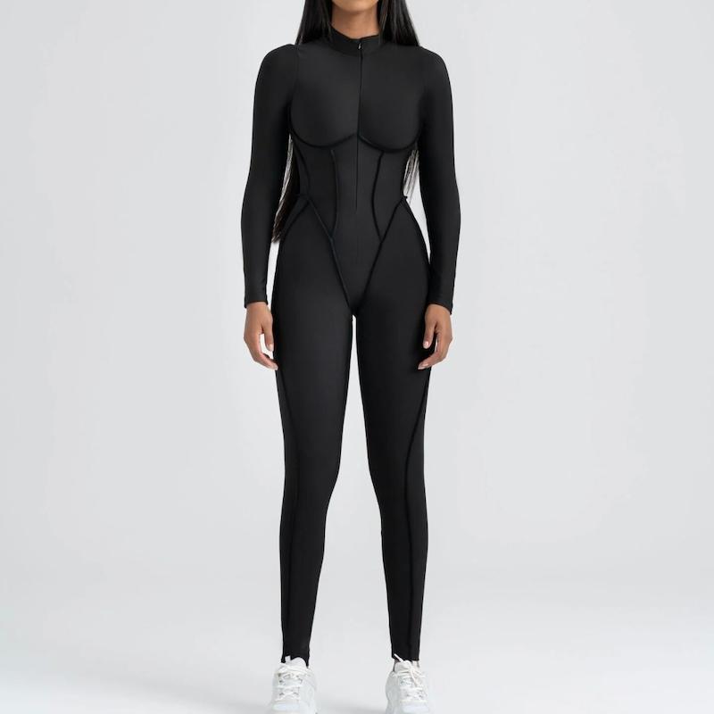 اورال آستین بلند جلو زیپدار لیسمینا مدل scuplt line دوخت برعکس - رنگ مشکی - کد 2355