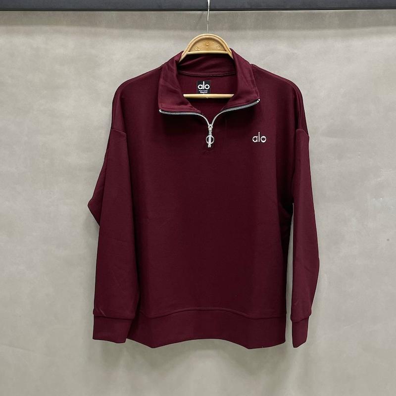 بلوز نیم زیپ زنانه الو یوگا آستین بلند و قواره آزاد - رنگ زرشکی - کد 21