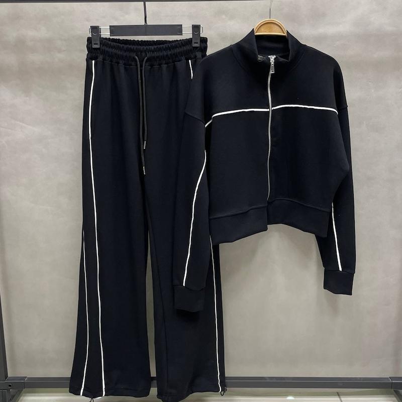 ست سویشرت و شلوار زنانه اویشو نواردار ترکیه - رنگ مشکی - کد 7053