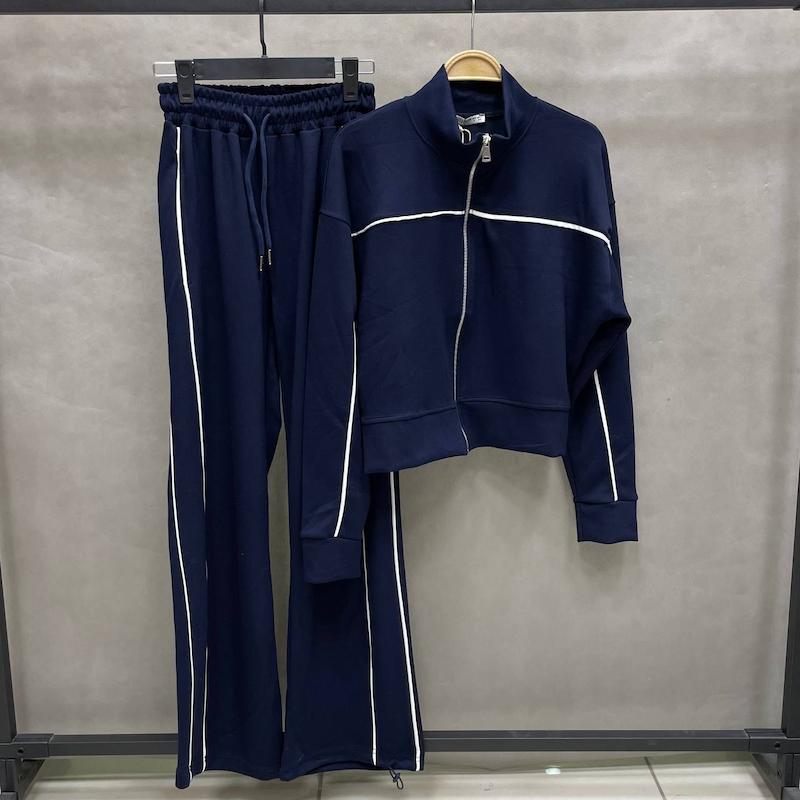 ست سویشرت و شلوار زنانه اویشو نواردار ترکیه - رنگ سرمه ای - کد 7053