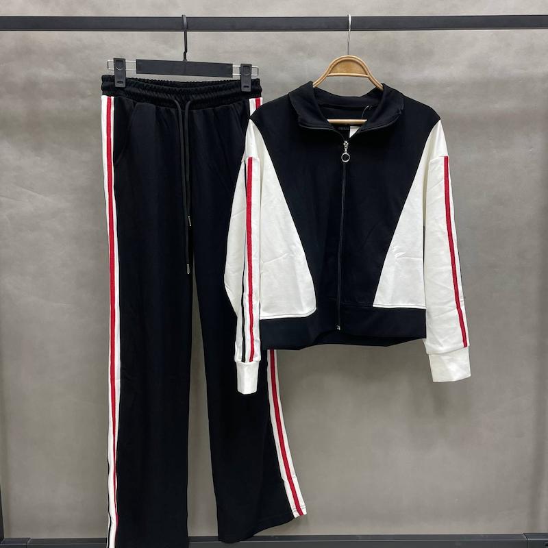 ست سویشرت و شلوار دو رنگ زنانه اویشو نواردار ترکیه - رنگ مشکی - کد 7051