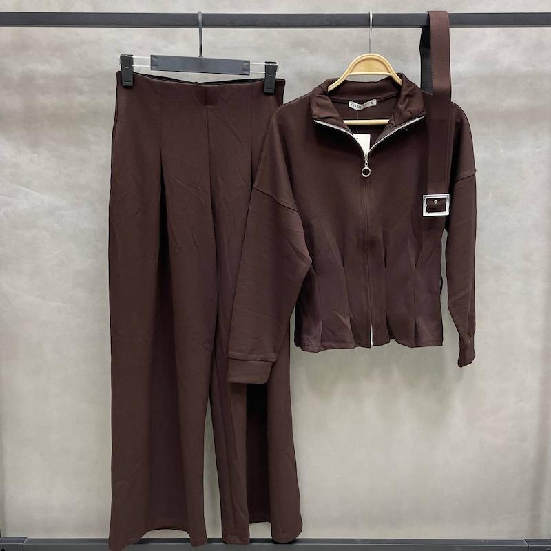 ست سویشرت و شلوار زنانه اویشو کمربند خور مدل پیله دار ترکیه - رنگ قهوه ای - کد 2602