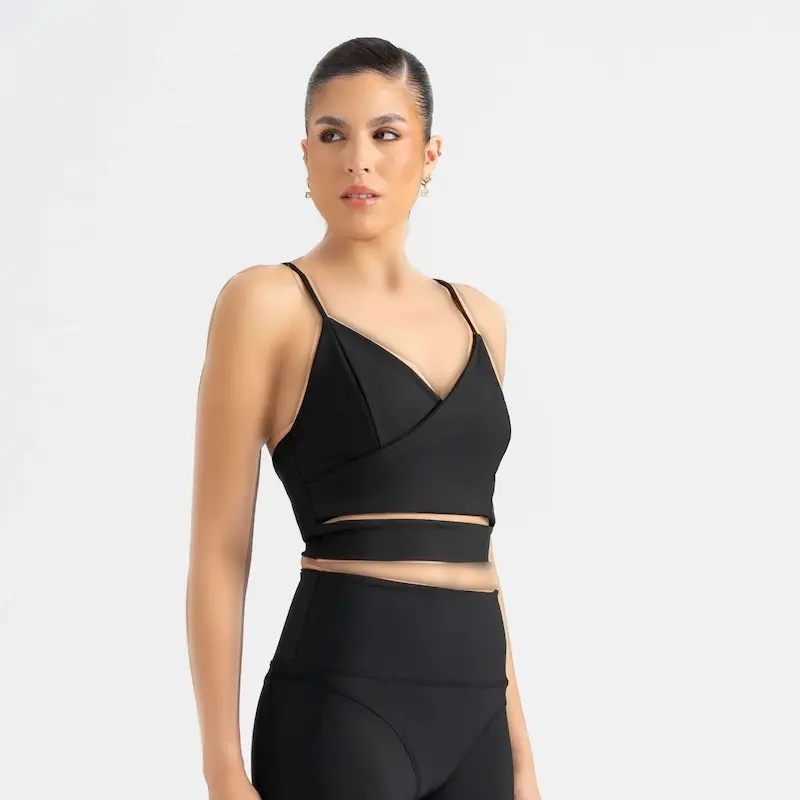 نیم تنه ورزشی بدون کاپ لیسمینا - مدل Knot رنگ مشکی - کد 530