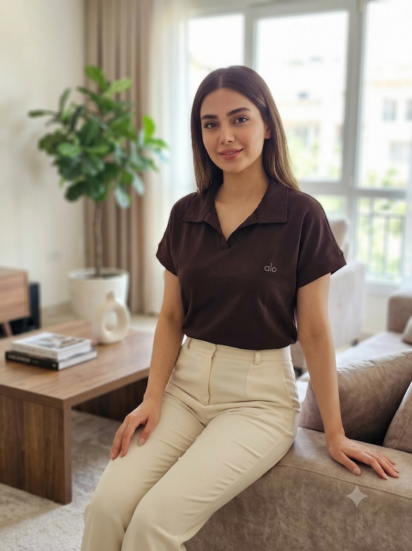تیشرت یقه دار الو یوگا ALO YOGA باکسی - رنگ قهوه ای - کد 5638