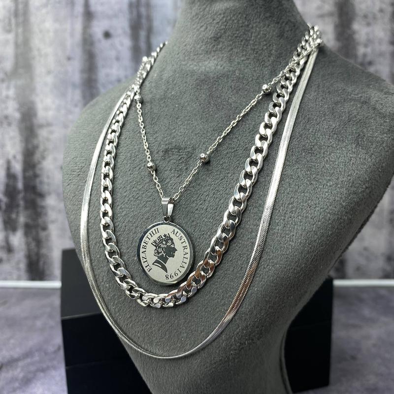  گردنبند استیل زنانه و دخترانه سه لاین الیزابت