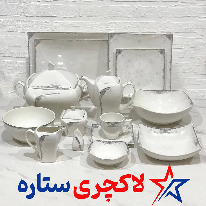 سرویس غذاخوری 108پارچه 16نفره الیزابت توس چینی قالب چهارگوش طرح هومینا پلاتین درجه یک-کپی