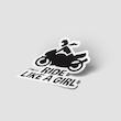 موکاپ استیکر Ride Like a Girl طرح موتورسواری
