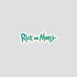 استیکر وینیل لوگو Rick and Morty با فونت سبز و آبی روی پس‌زمینه سفید