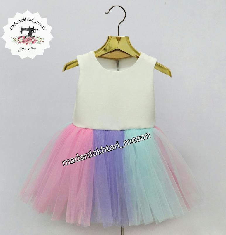 پیراهن دخترانه یونیکورن . پیراهن تم رنگین کمان . پیراهن تکشاخ