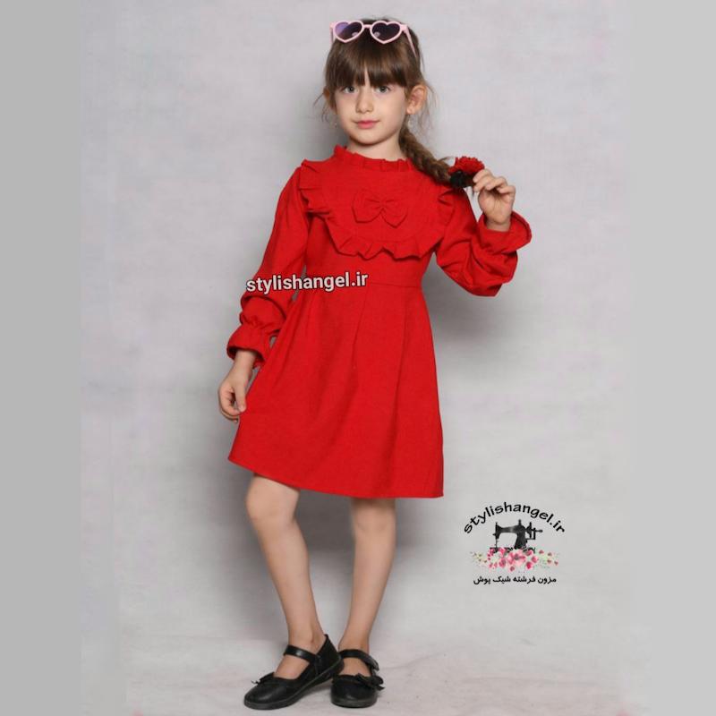 پیراهن یلدایی مخمل کبریتی قرمز (آماده ارسال) لباس دخترانه یلدا مخمل کبریتی ریز