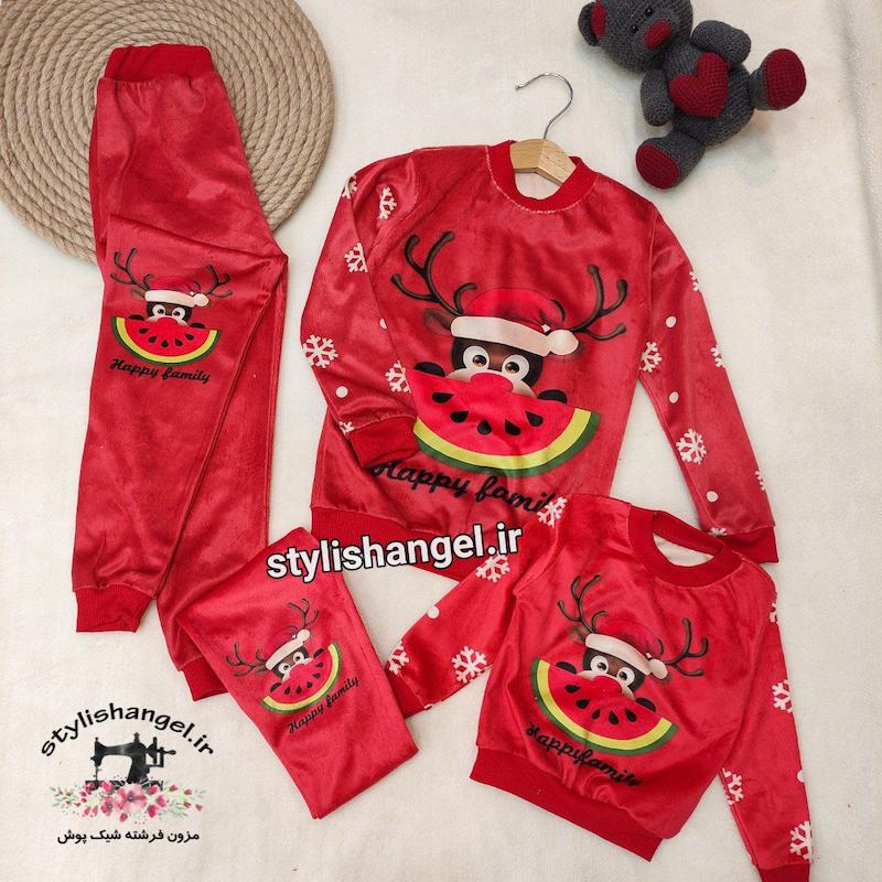 ست لباس یلدایی اسپورت طرح گوزن کریسمس اسپورت . بلوز و شلوار یلدایی