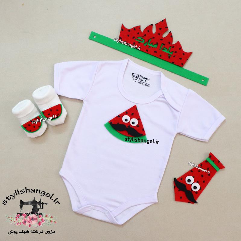 ست یلدایی پسرانه شامل بادی و کروات و تاج . بادی یلدایی . لباس یلدا پسرونه . تاج یلدایی . کروات یلدا