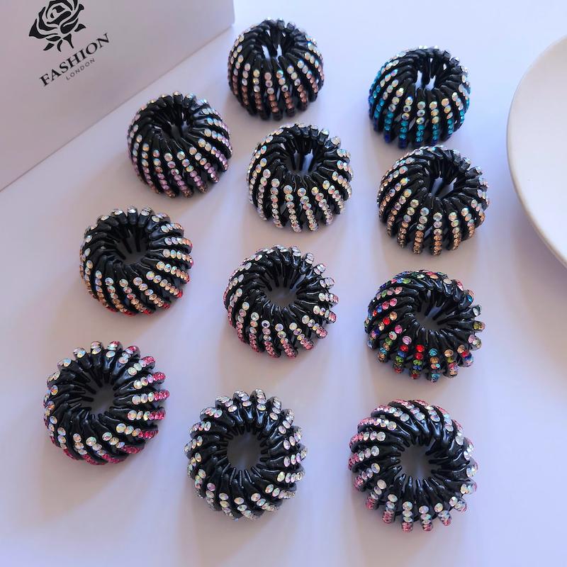 گیره مو چنگکی دایره ای نگین دار در رنگ های متنوع درخشان - گلسر سوما