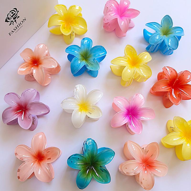 کلیپس مو طرح گل پلومریا در رنگهای متنوع با بدنه براق - گلسر سوما