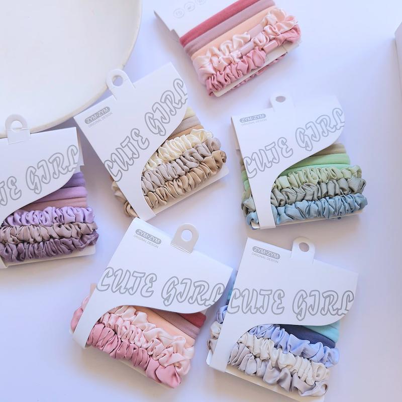 پک ست اسکرانچی و کش مو حوله ای در رنگهای بنفش، سبز، کرم، آبی و صورتی - گلسر سوما