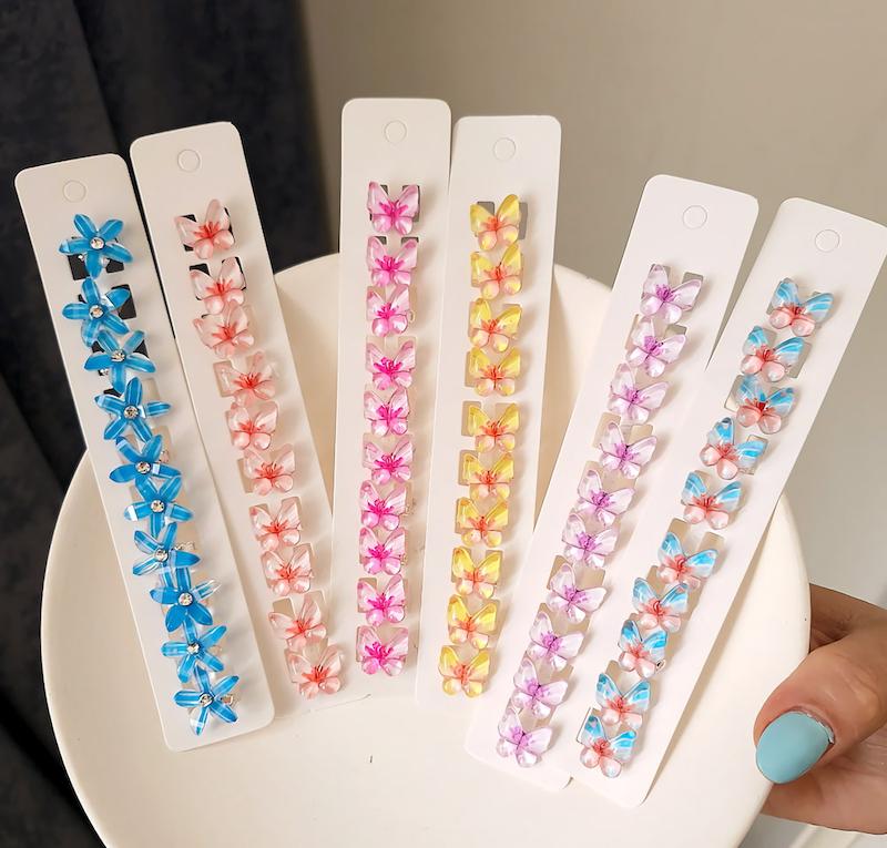 قفل موهای کوچک طرح پروانه شیشه ای و شفاف در رنگ های متنوع - سایت فروشگاهی گلسر سوما