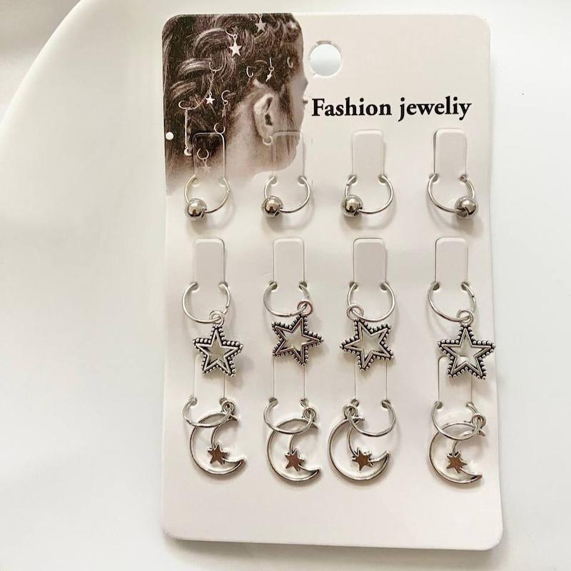 پک حلقه مو فلزی نقره ای با طرح های ماه و ستاره و مهره ساده - فروشگاه آنلاین گلسر سوما