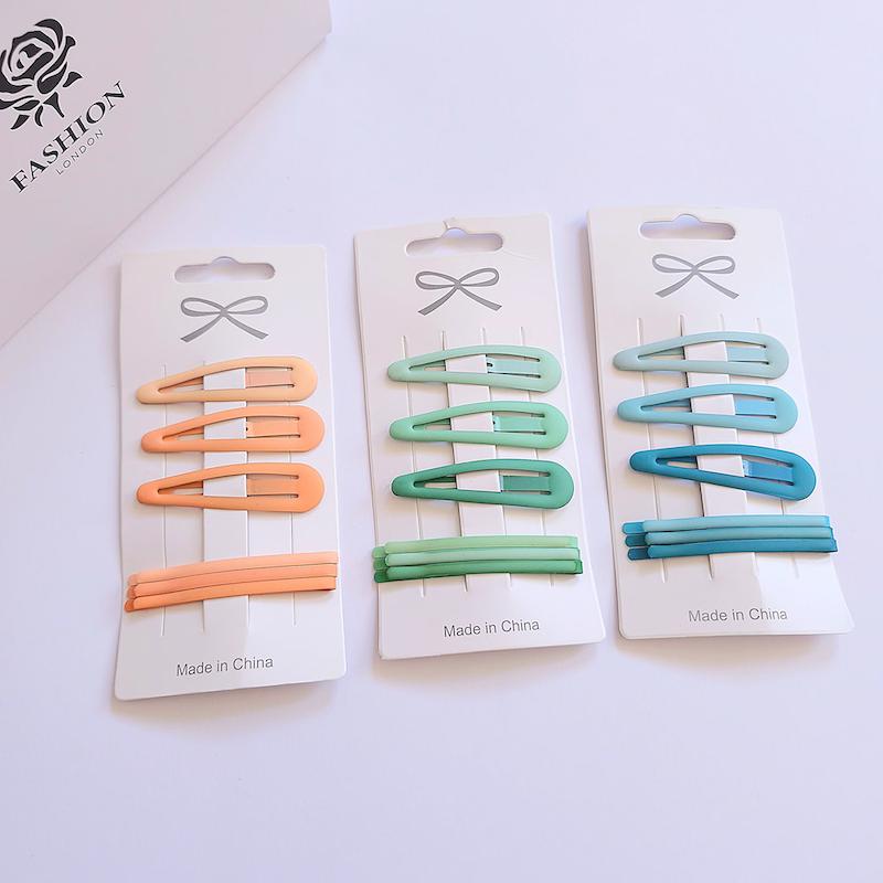 پک های شش عددی گیره تق تقی بادومی و سنجاق مو همرنگ مات در رنگ های سبز، آبی، نارنجی و زرد - گلسر سوما