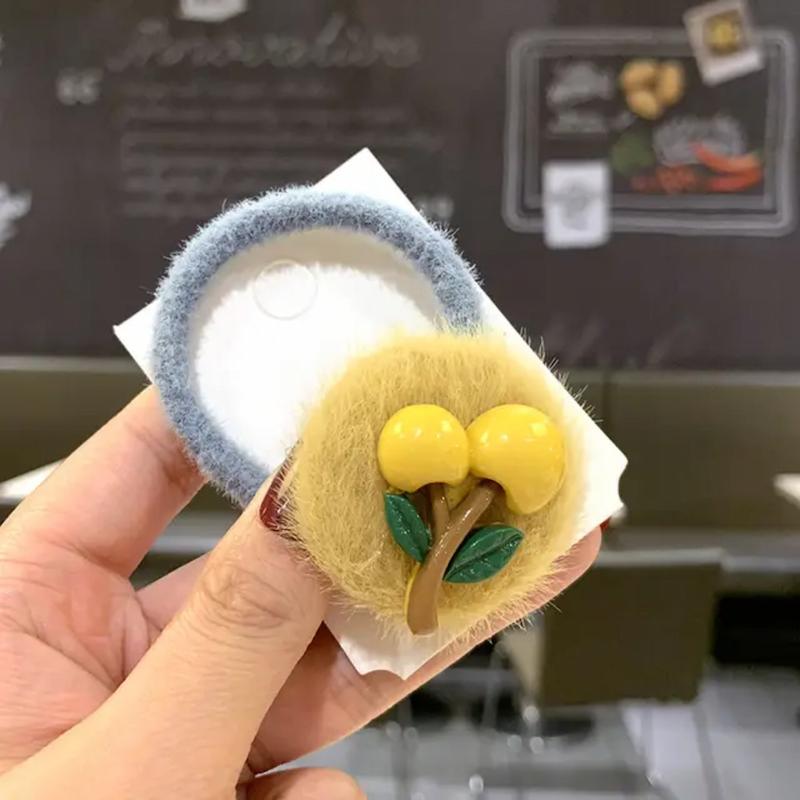 کش مو سکه ای خزدار با طرح گیلاس زرد برجسته - گلسر سوما