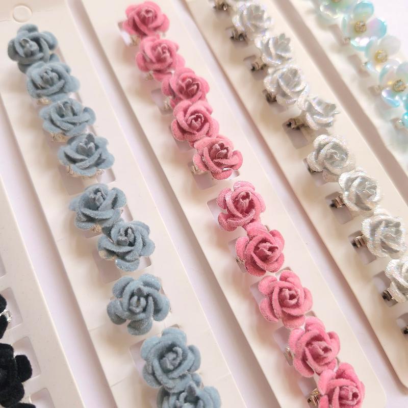 قفل موهای مینی با طرح گل رز مخملی رنگی در رنگ های صورتی، مشکی، طوسی، نقره ای - گلسر سوما