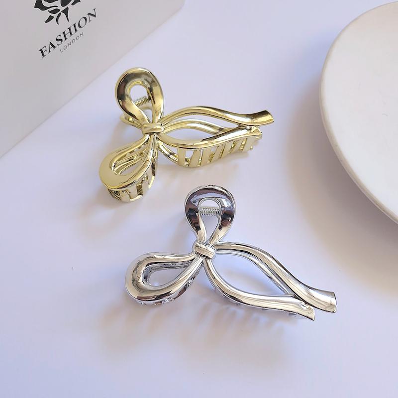 کلیپس مو طرح پاپیون با آبکاری براق آینه ای طلایی و نقره ای - فروشگاه گلسر سوما