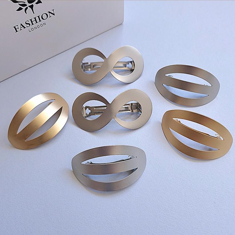 گیره مو فرانسوی مینیمال بیضی و بی‌نهایت در دو رنگ طلایی و نقره ای - فرشگاه گلسر سوما