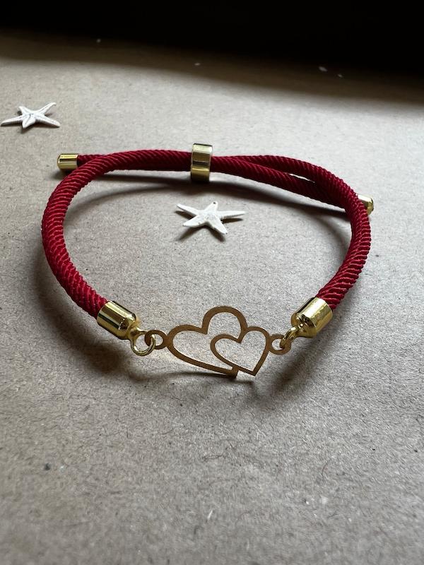 دستبند با پلاک دو قلب کد 1353