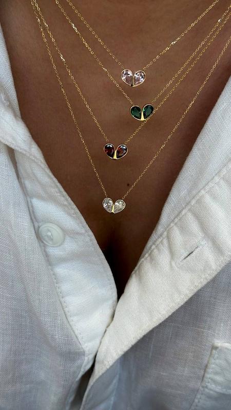 گردنبند قلب سنگ قرمز کد 1309