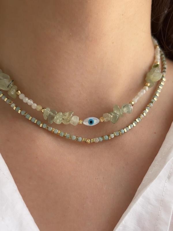 گردنبند سبز با گوی طلا کد 1133