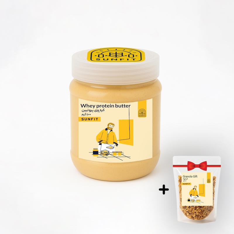 کره‌ بادام ‌زمینی + پروتئین‌وی