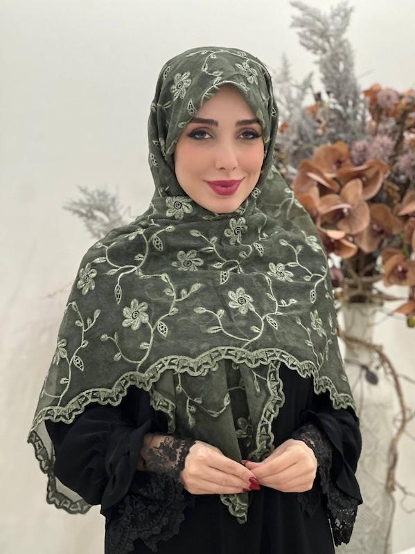 روسری دانتل خامه دوزی گل کد A182