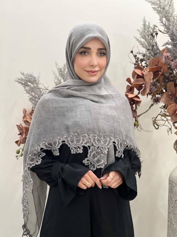 روسری دانتل پروانه مرواریدی کد A087