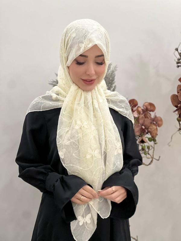 روسری پروانه خامه دوزی نگین کد A085