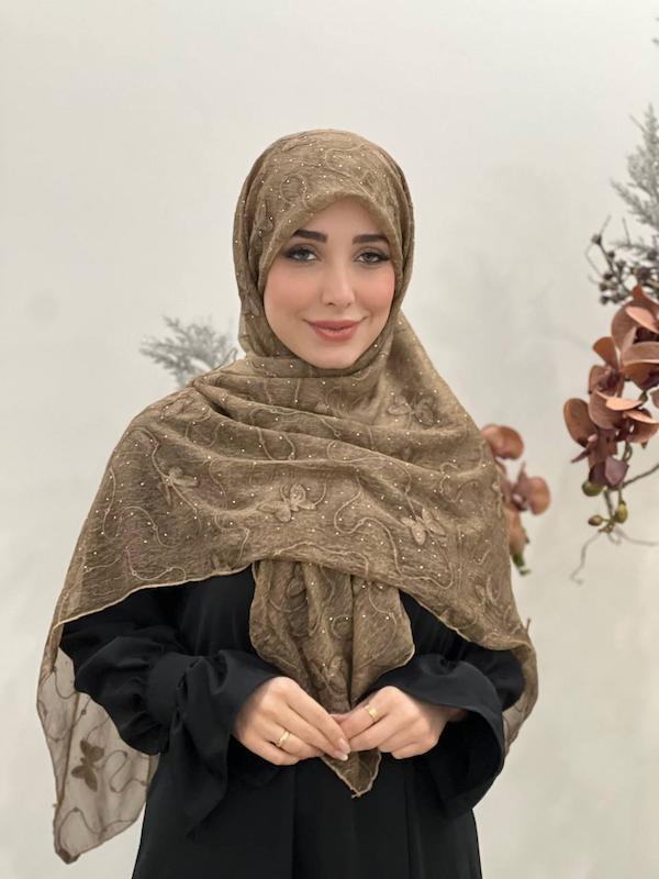 روسری پروانه خامه دوزی نگین کد A085