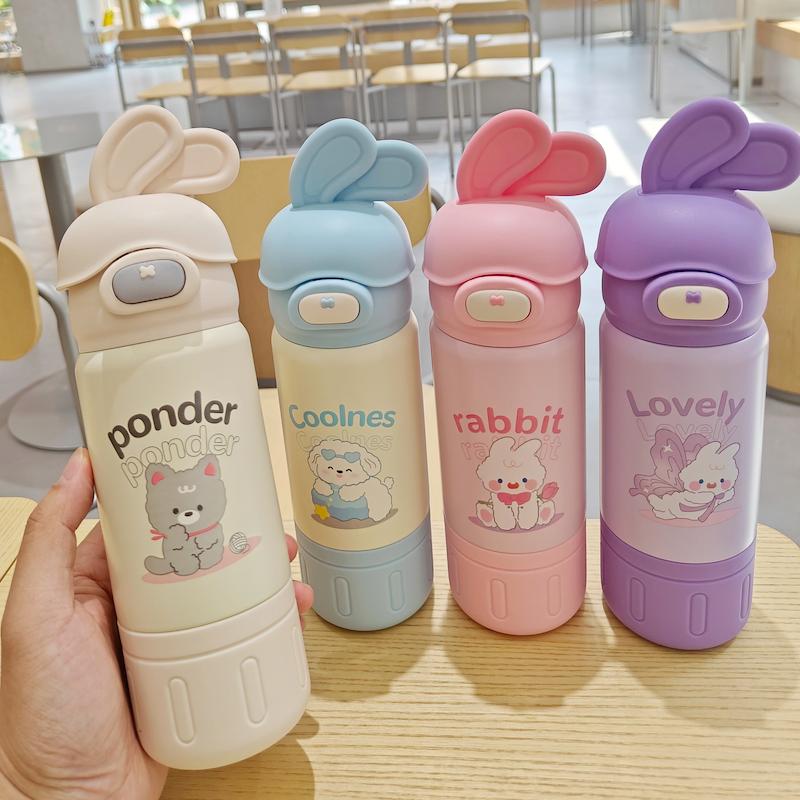 قمقمه استیل فانتزی نی دار قفل دار مدل گوش خرگوشی 