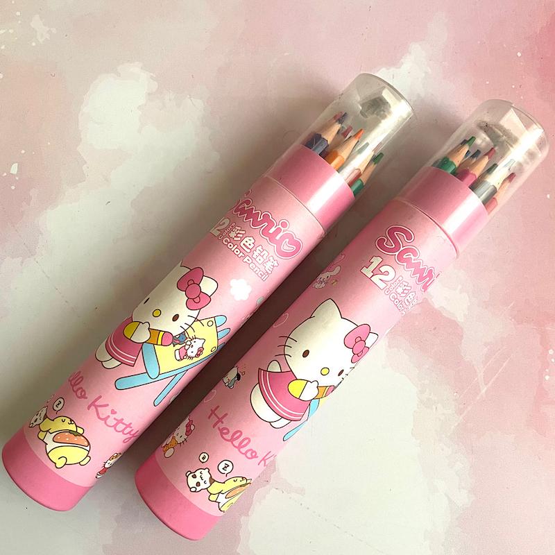 مدادرنگی لوله ای دوازده رنگ  تراش دار کیتی