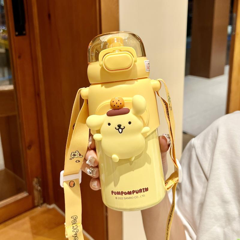 فلاسک قمقمه استیل پوم پوم پورین Pompompurin بدون نشتی با بند دوشی با کیفیت 