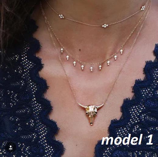 گردنبند چشم و گاو سه لایه کد 4071