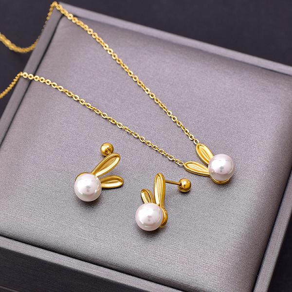 گوشواره و گردنبند خرگوشی مروارید کد 9052