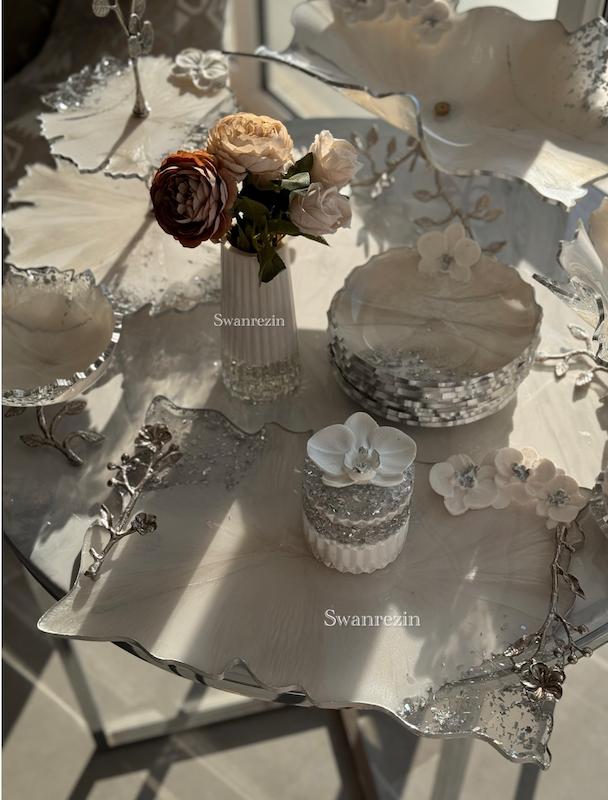 سرویس پذیرایی مرمر سفید نقره ای