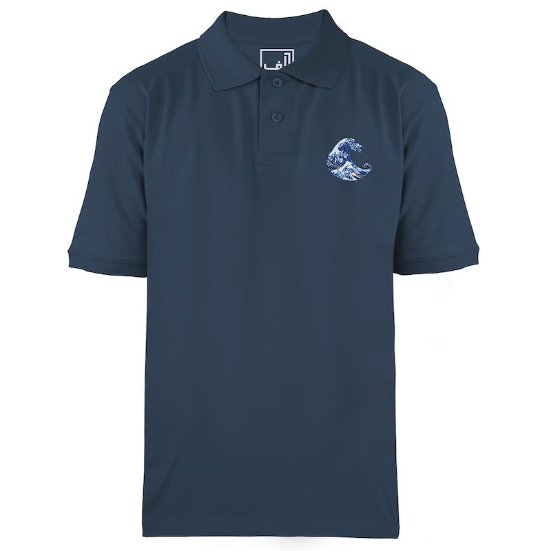 تیشرت سه دکمه گلدوزی طرح موج بزرگ کاناگاوا | THE GREAT WAVE OF KANAGAWA